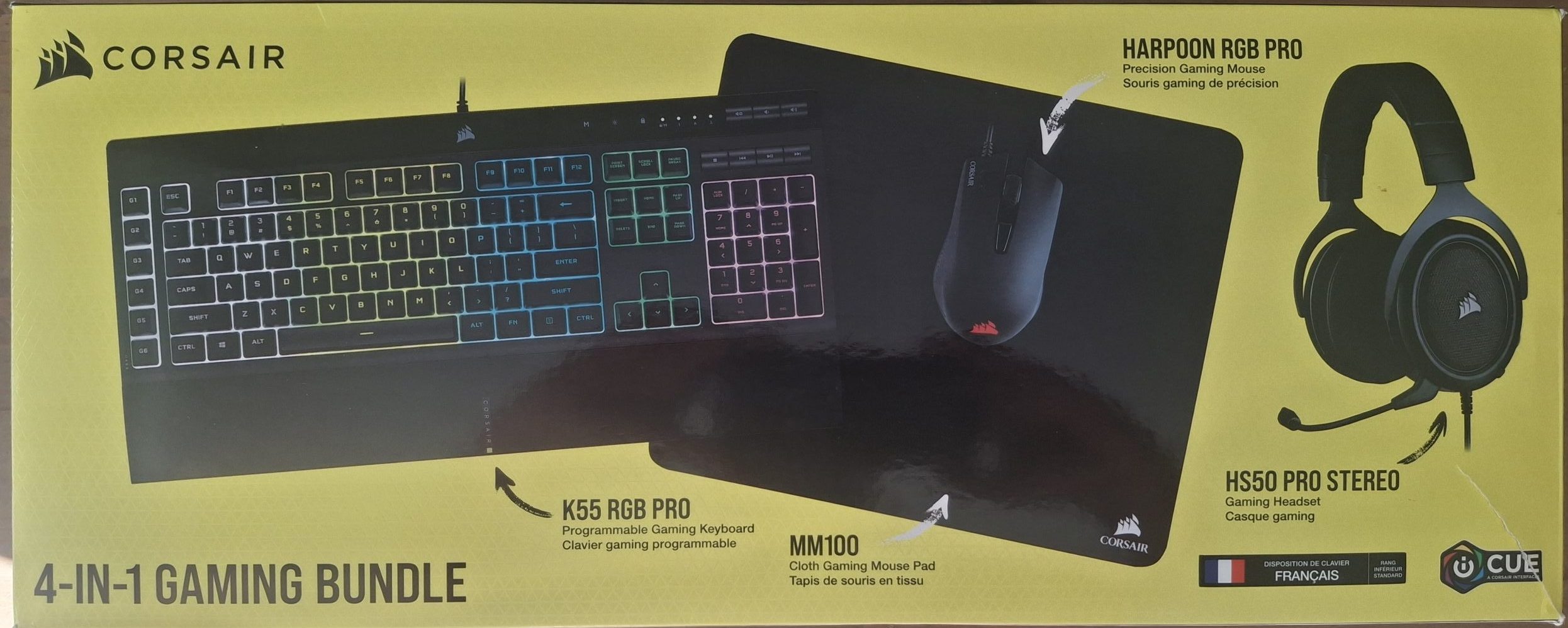 Pack 4 en 1 Gaming Corsair - Casque HS55 Stéréo + clavier K55 RGB Pro + souris Harpoon RGB Pro + tapis de souris – Image 2