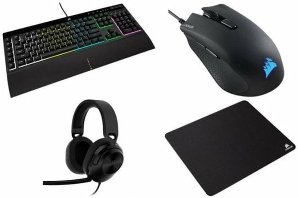 Pack 4 en 1 Gaming Corsair - Casque HS55 Stéréo + clavier K55 RGB Pro + souris Harpoon RGB Pro + tapis de souris